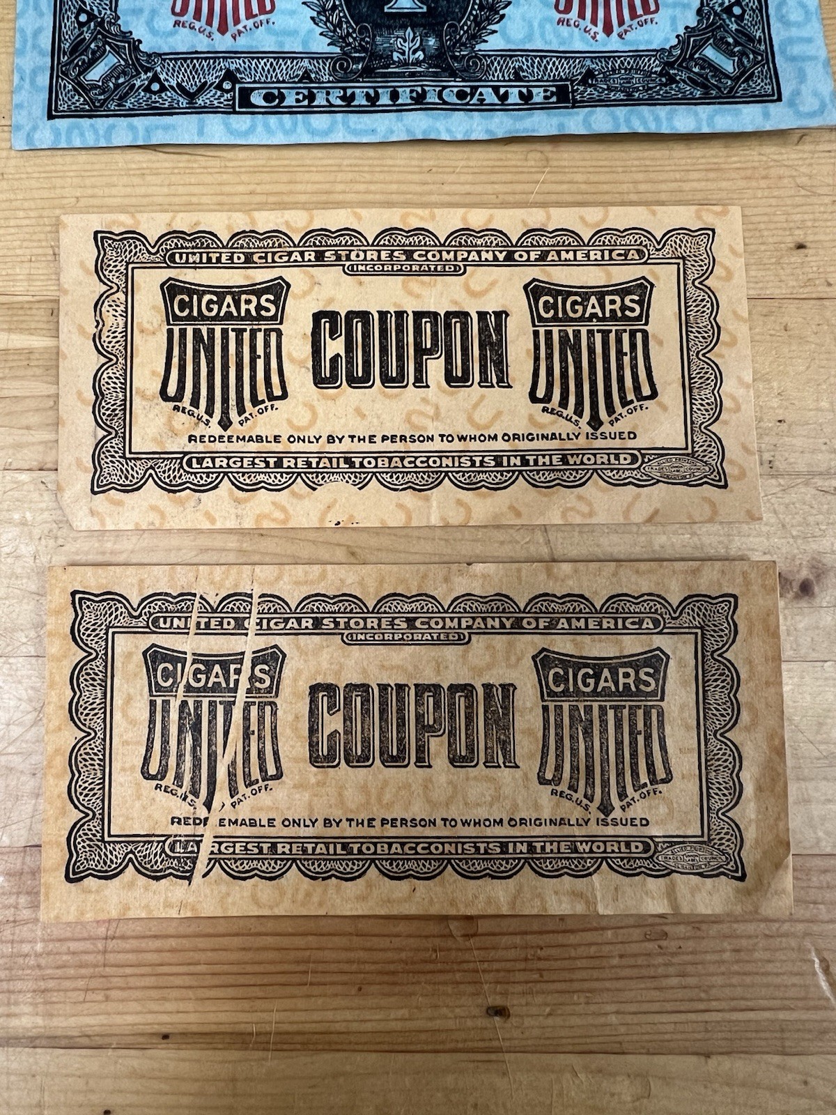 United Cigar Stores Company of America $1 Green & Orange Certificate- Set Of 4