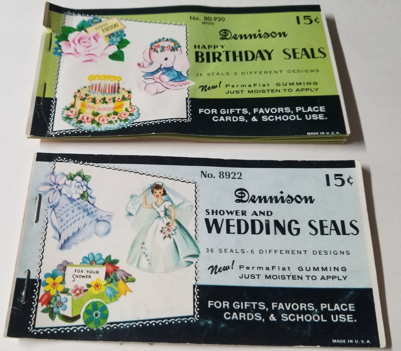 2 Booklets 1950s Dennison Shower Wedding Seals and Birthday Seals As Is 3691