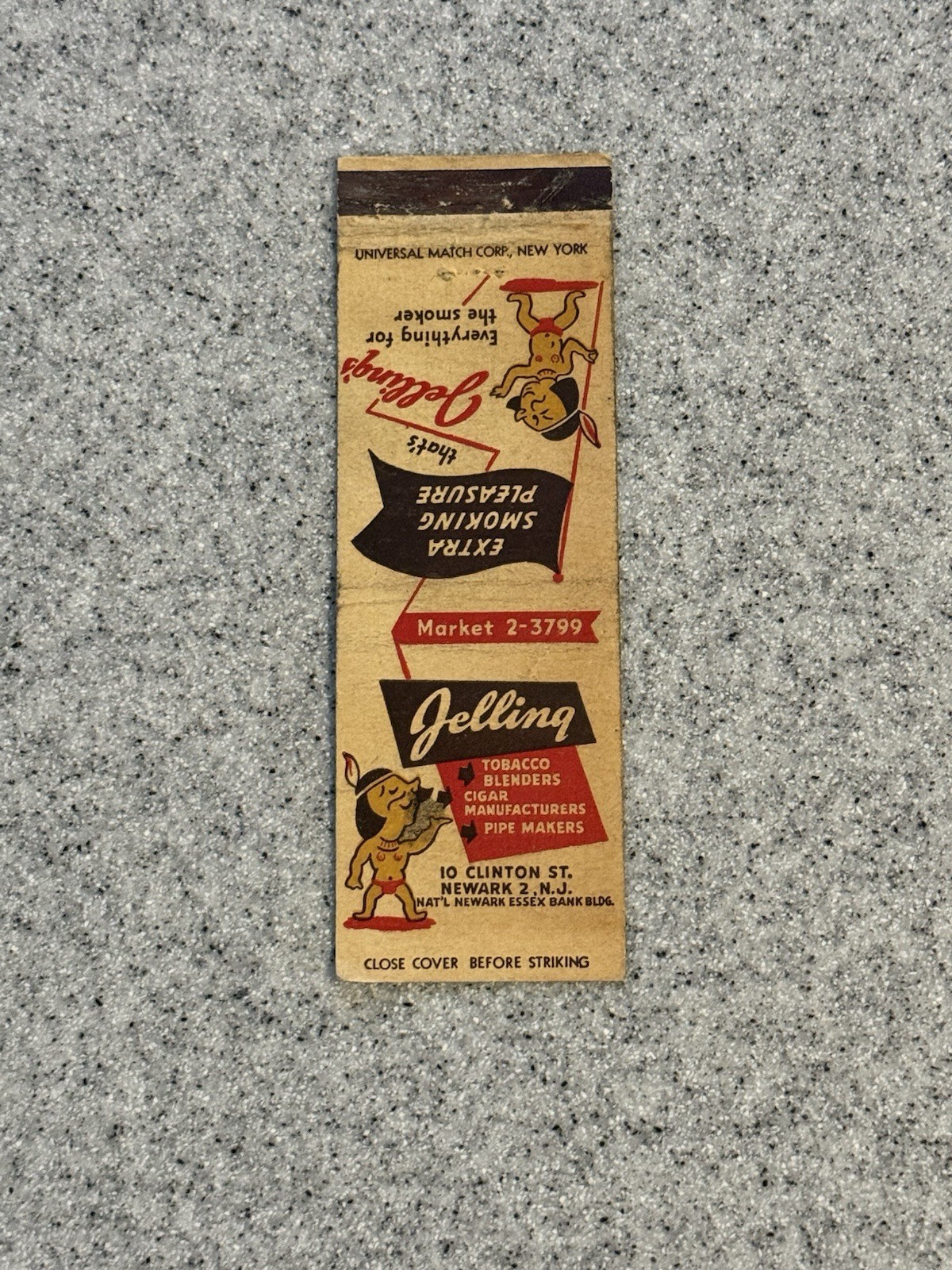 Jelling Tobacco Manufacturer Newark New Jersey Vintage Matchbook Cover N2