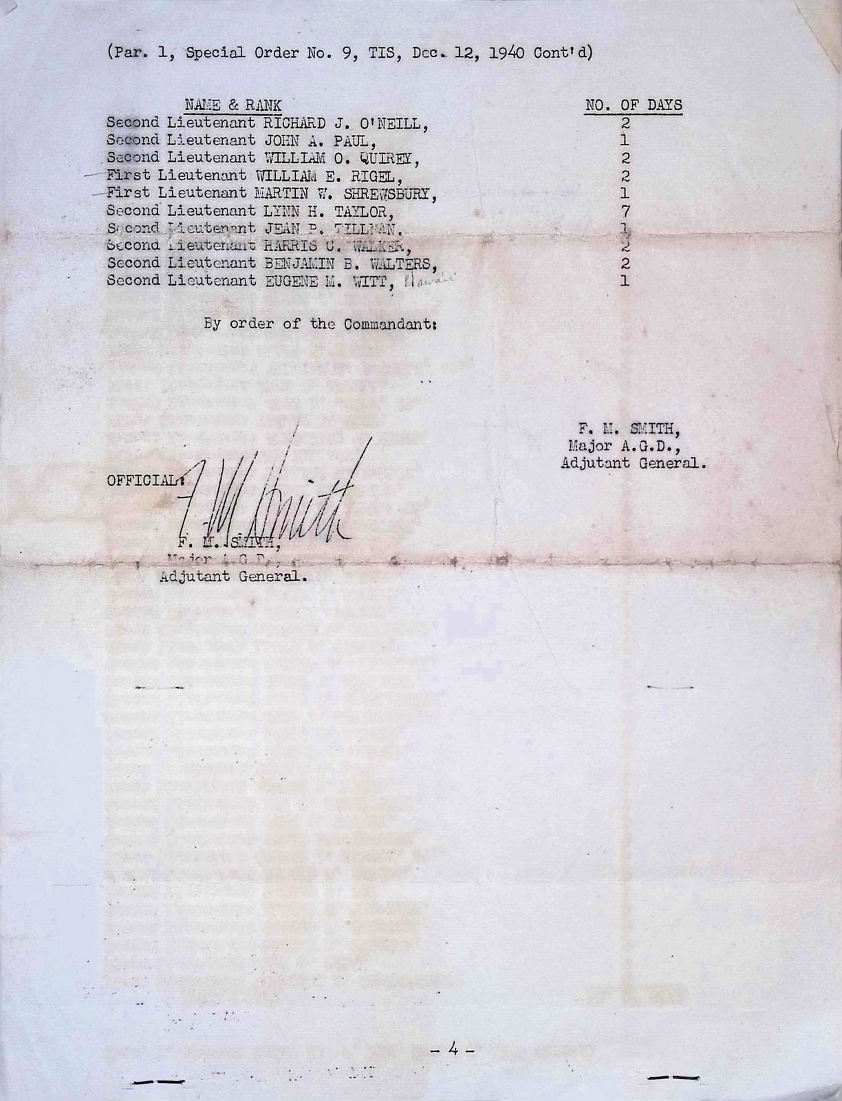 US Army Special Orders No 9 Fort Benning 1940 Officer Roster Philippines Alaska