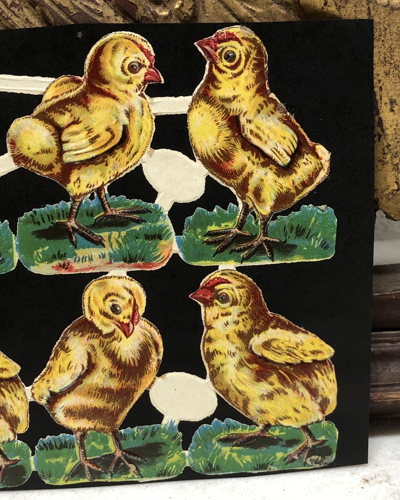 Young Bears Musician & Baby Chicks Die Cut Scraps Glued on Paper Double Sided L6