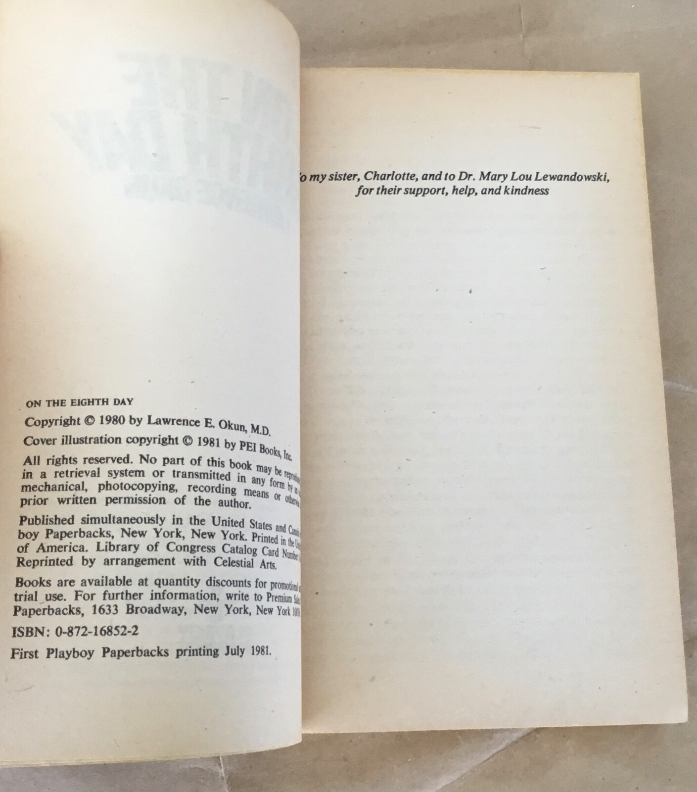 On the Eighth Day Lawrence Okun vintage sci-fi book 1981 Playboy Paperbacks 1st