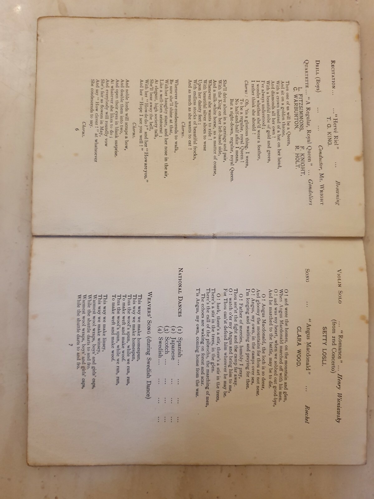 1910 PROGRAMME OF CONCERT – MANCHESTER MUNICIPAL SECONDARY SCHOOL Cond. Mr LAKIN