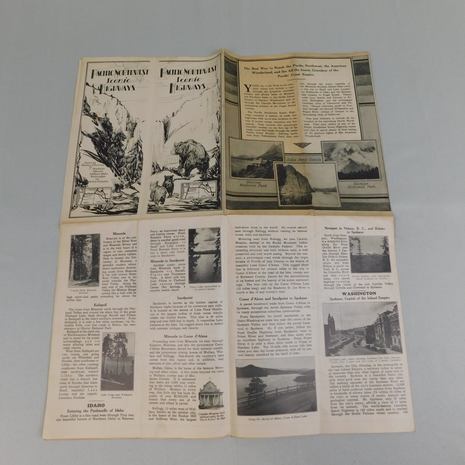 Vintage 30s Pacific Northwest Scenic Highways Driving Tour Travel Brochure Map