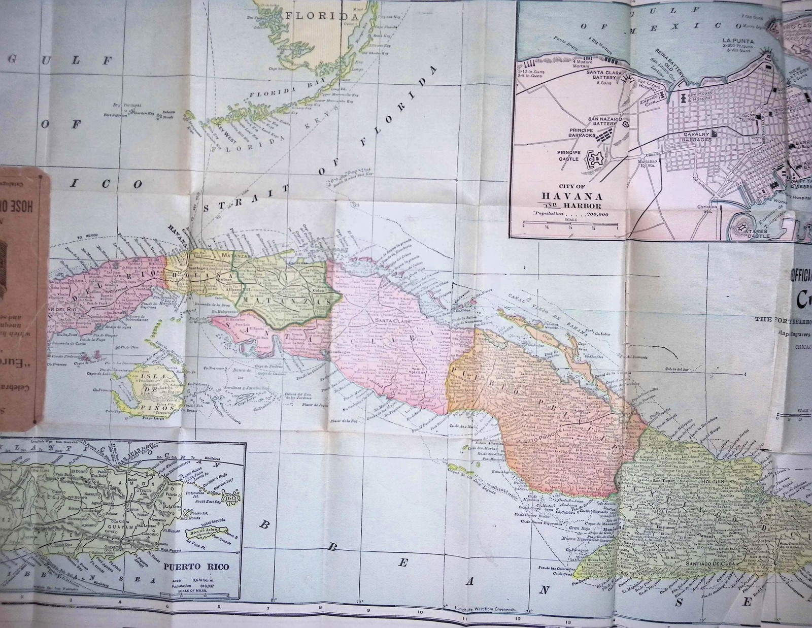 1898 Eureka Fire Hose Co Pocket Map Philippines Cuba Puerto Rico Rand McNally