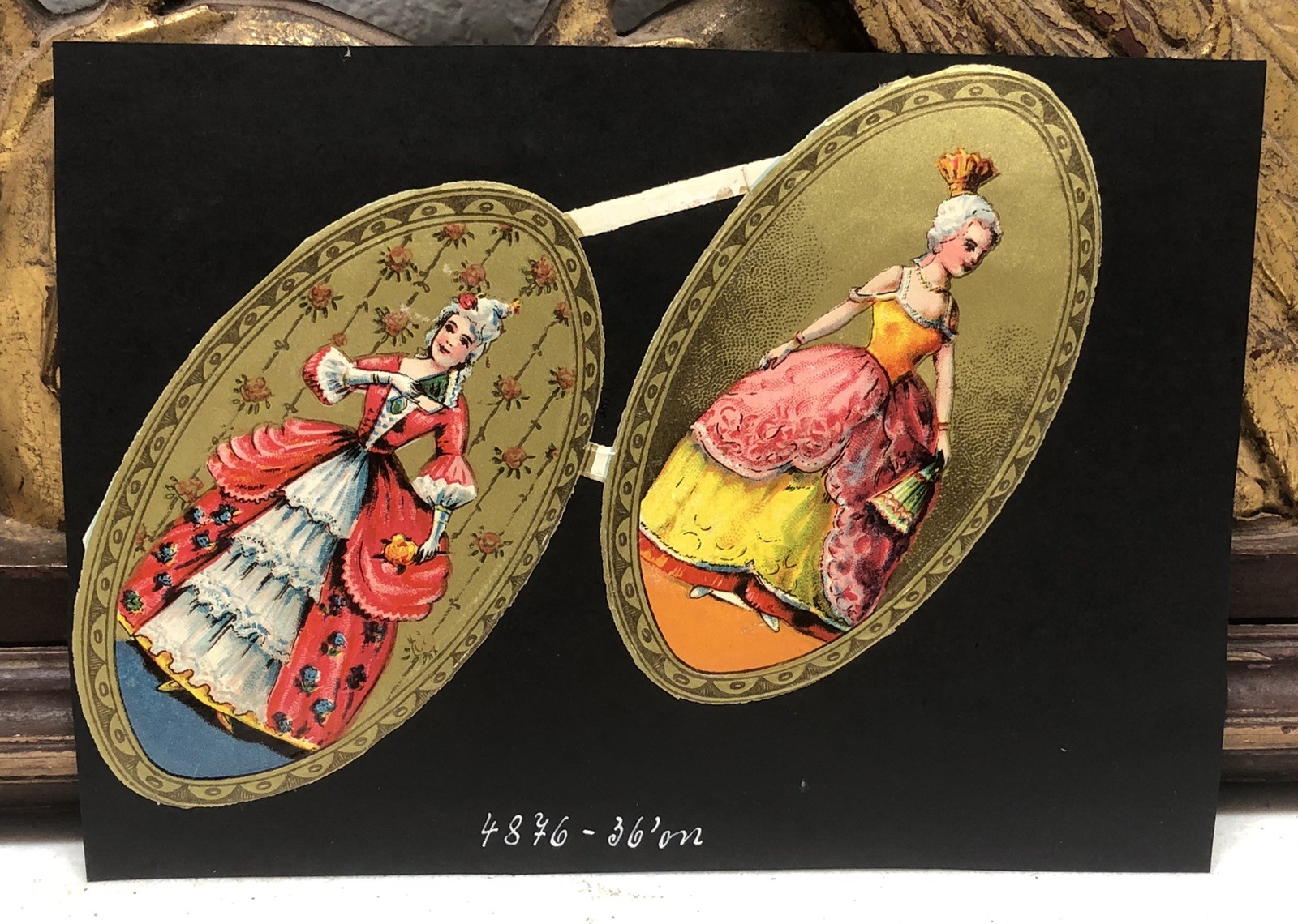 Dancing Couple & Victorian Ladies Die Cut Scraps Glued on Paper Double Sided L7