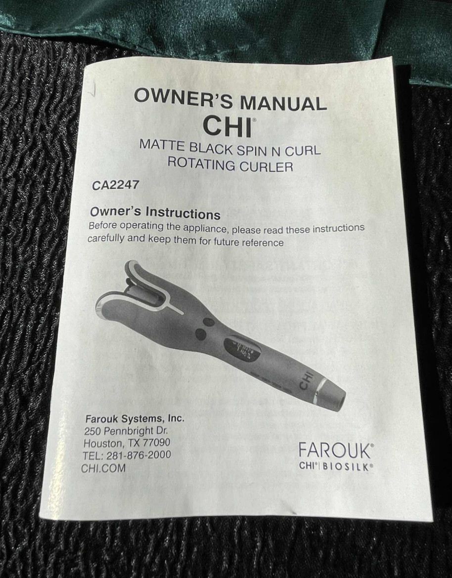 Owner’s Manual ONLY CHI Matte Black Spin N Curl Rotating Curler CA2247 Farouk