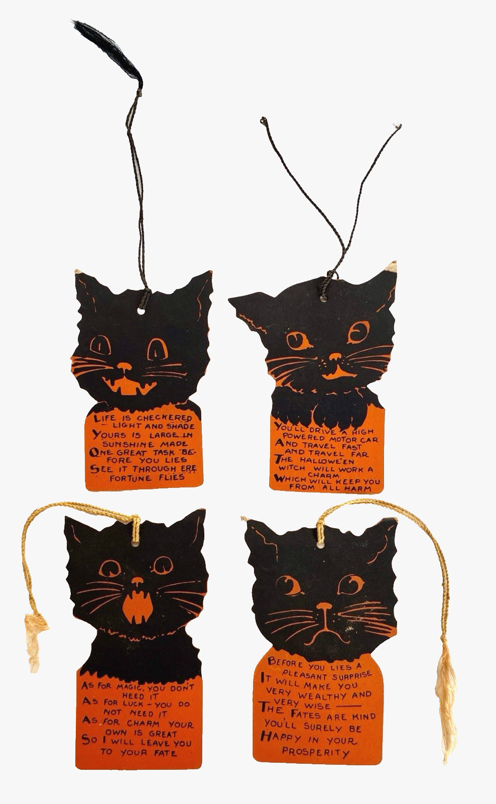 Vintage Halloween Black Cat Bridge Tallies, Set of 4 Die-Cut All Different