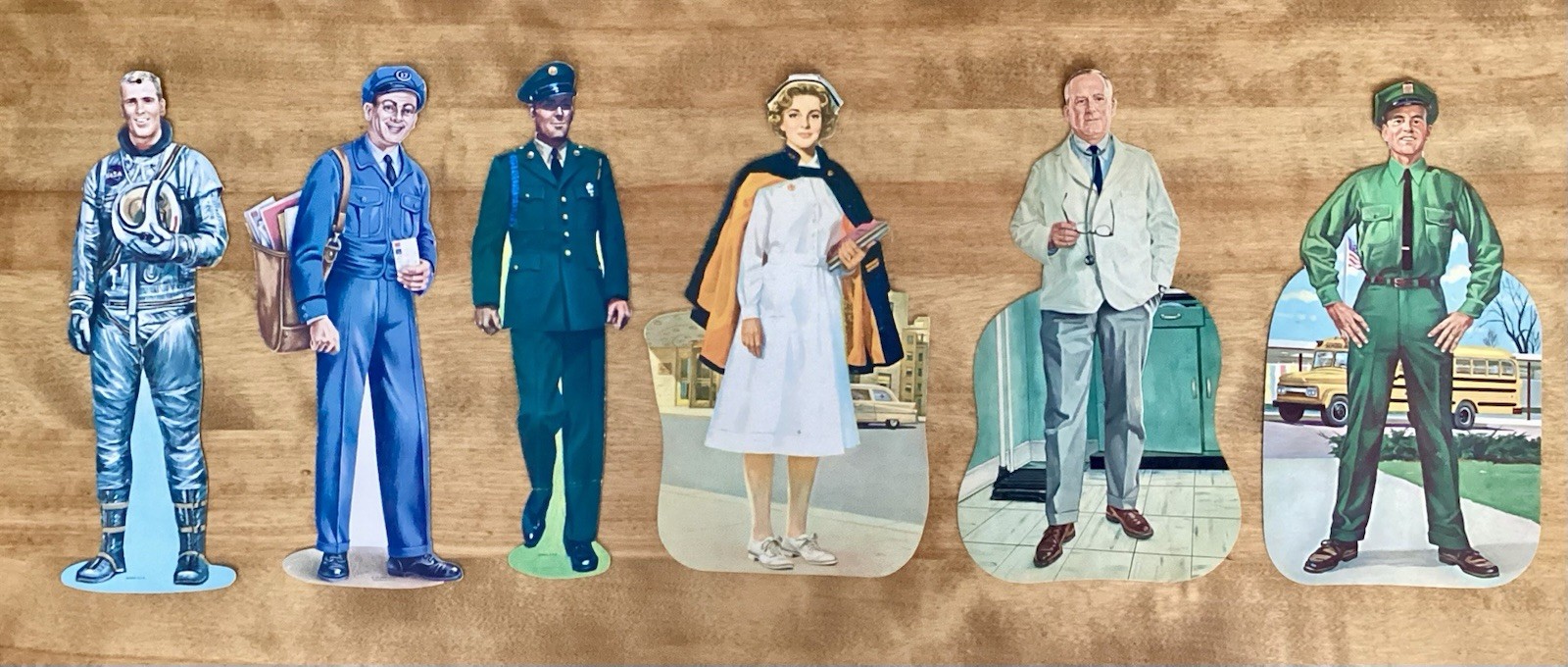 Set of 6 Eureka 1964 Die Cut Cardboard Working People-Bulletin Board Art