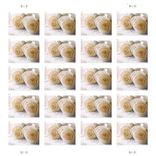 USPS 100 FOREVER STAMPS 5 SHEETS White Rose Wedding Invitations