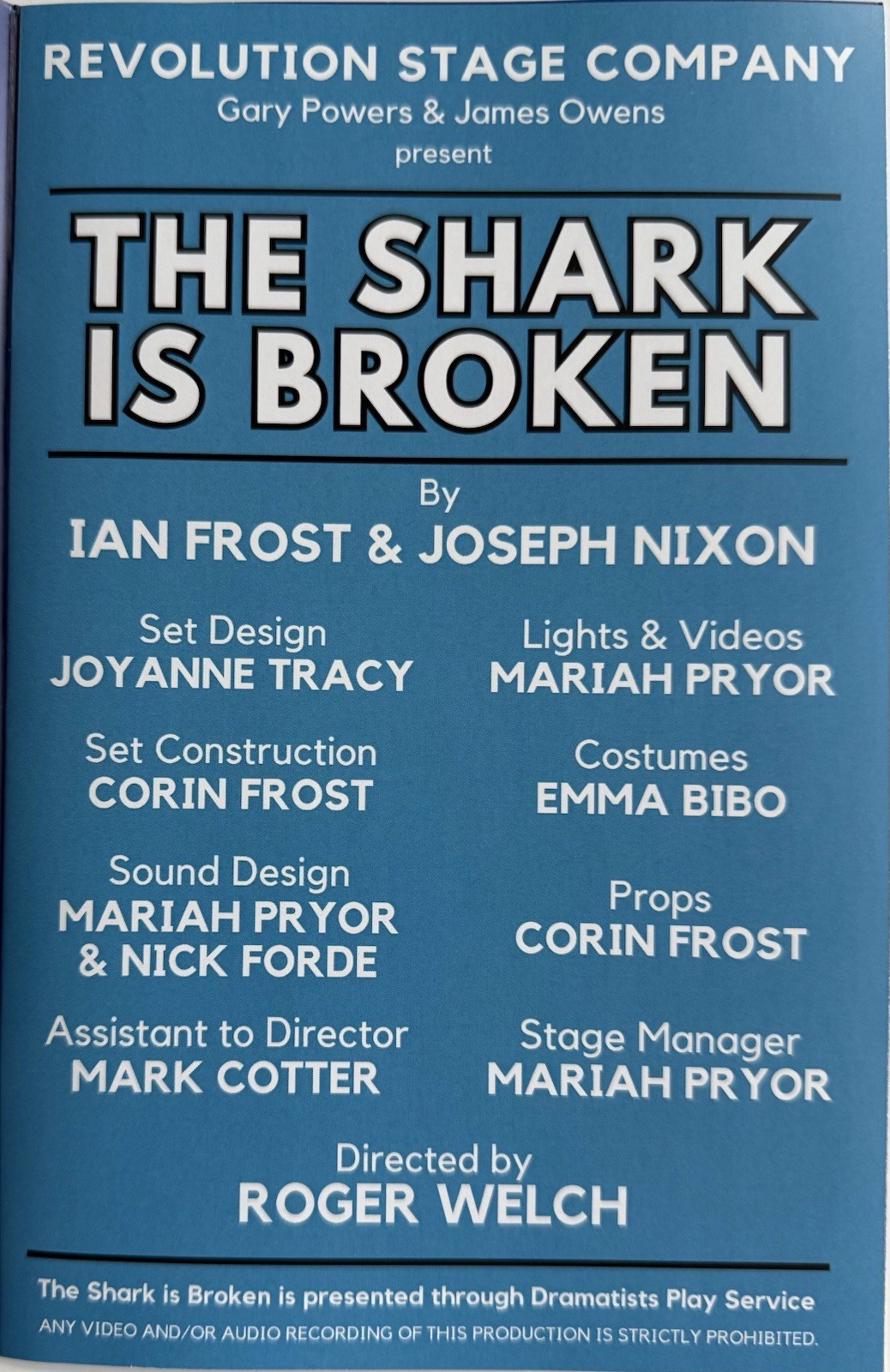 The Shark Is Broken Playbill Revolution Stage Palm Springs – 2025 Ian Shaw Jaws