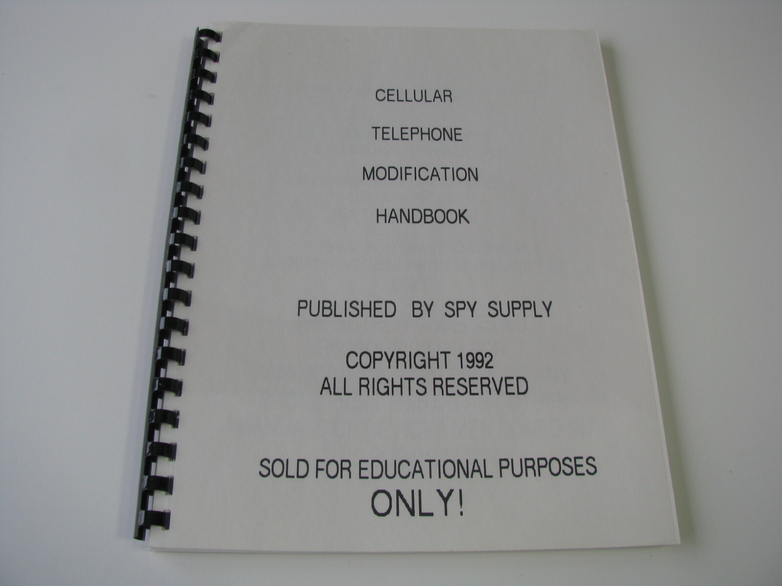 1 Vtg 1992 Cellular Telephone Modification Handbook Published by Spy Supply Book