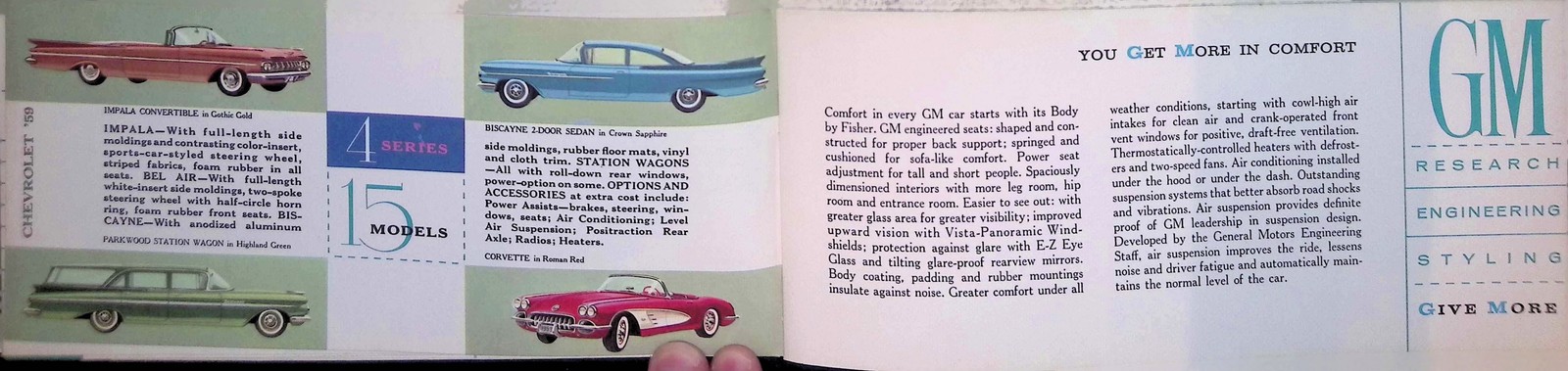 1959 Cadillac Sedan de Ville Brochure Spread GM Ad Metallic Blue Fin Era