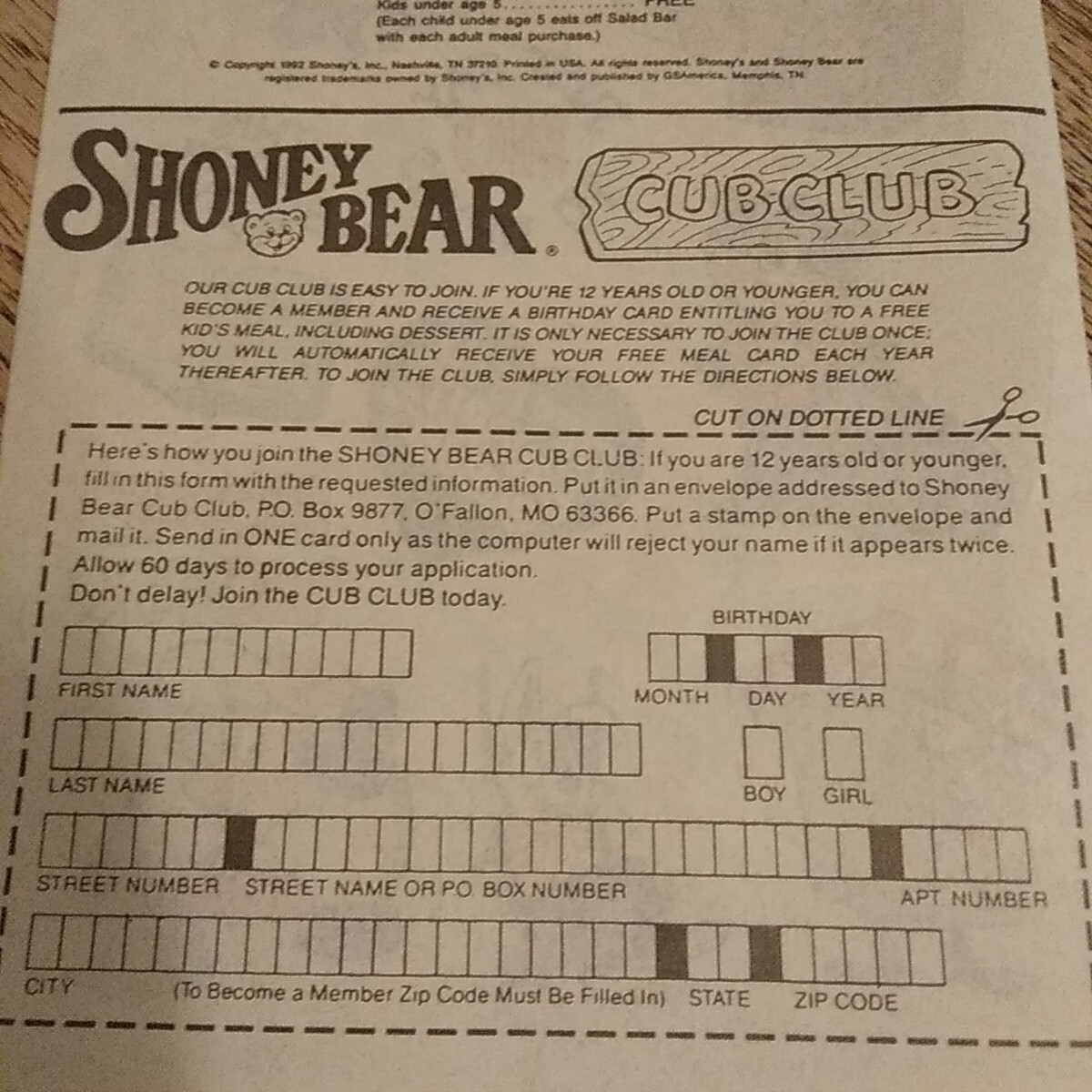 Vintage 1992 Stickers Shoney’s Bear Cub Club From Tennessee Set Of 4 Sheets