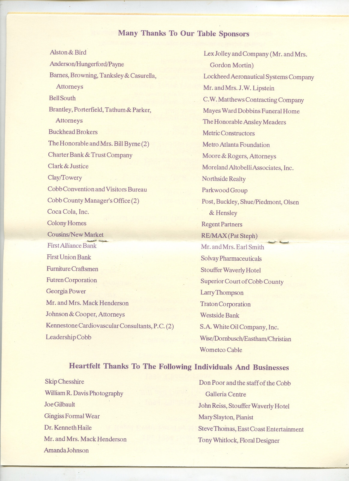 Vintage 1994 Booklet Heart Of Cobb Galleria Center Regal Event Heart Ball Menu