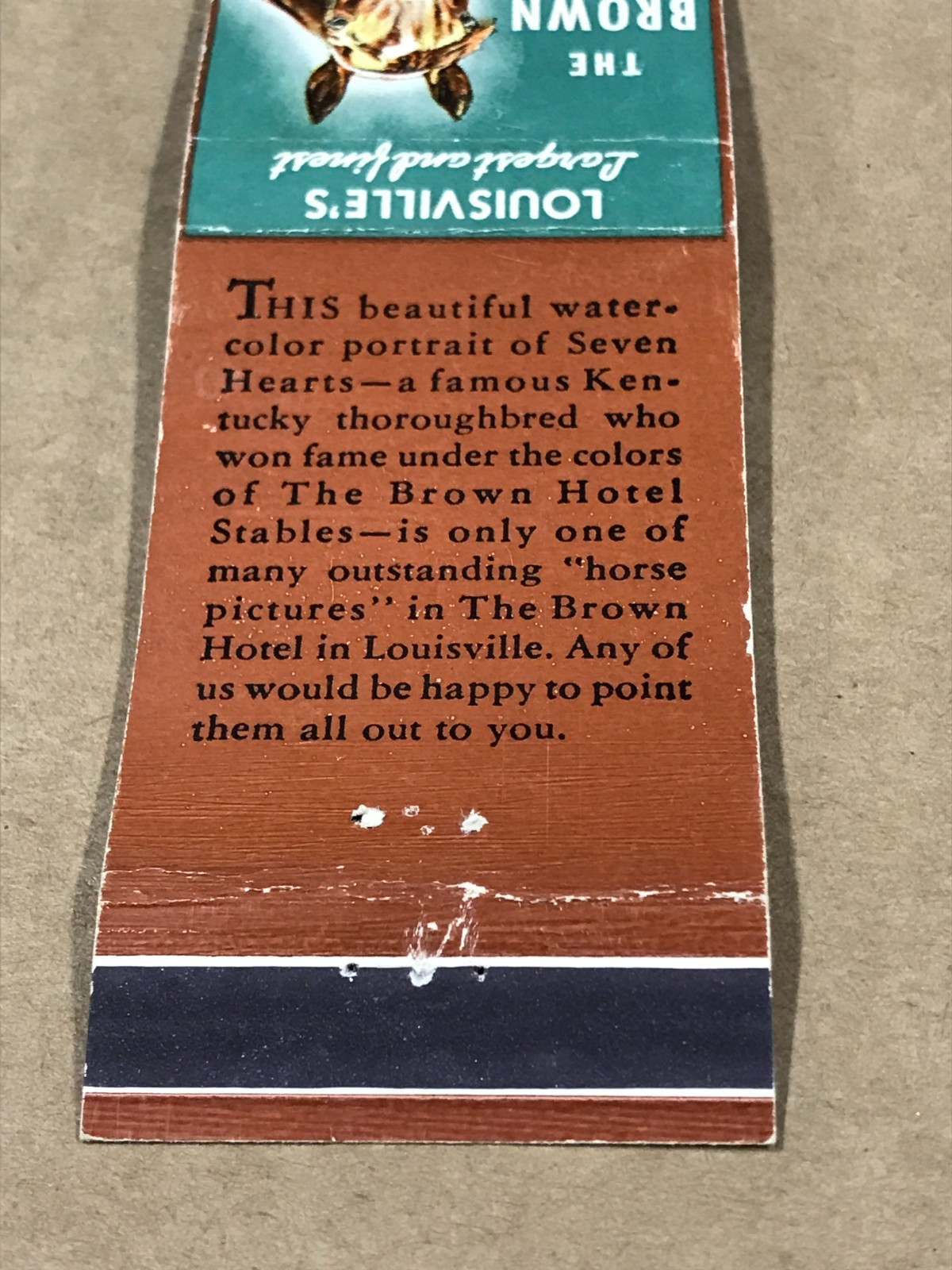 Vintage The Brown Hotel – Louisville, Kentucky – Matchcover, Matchbook