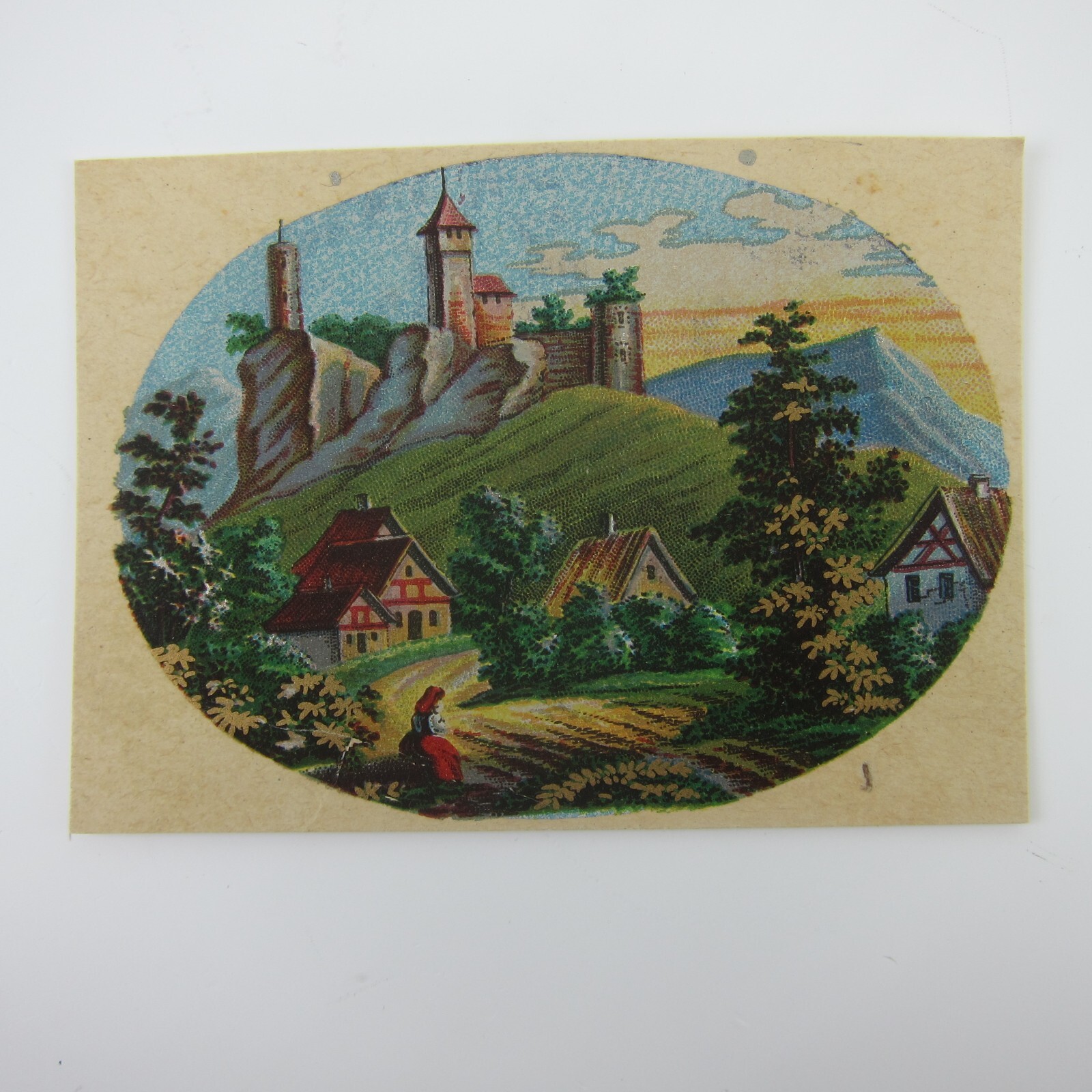 Antique Lithograph Print Samples Lot of 4 Castles Towns Villages Landscapes RARE