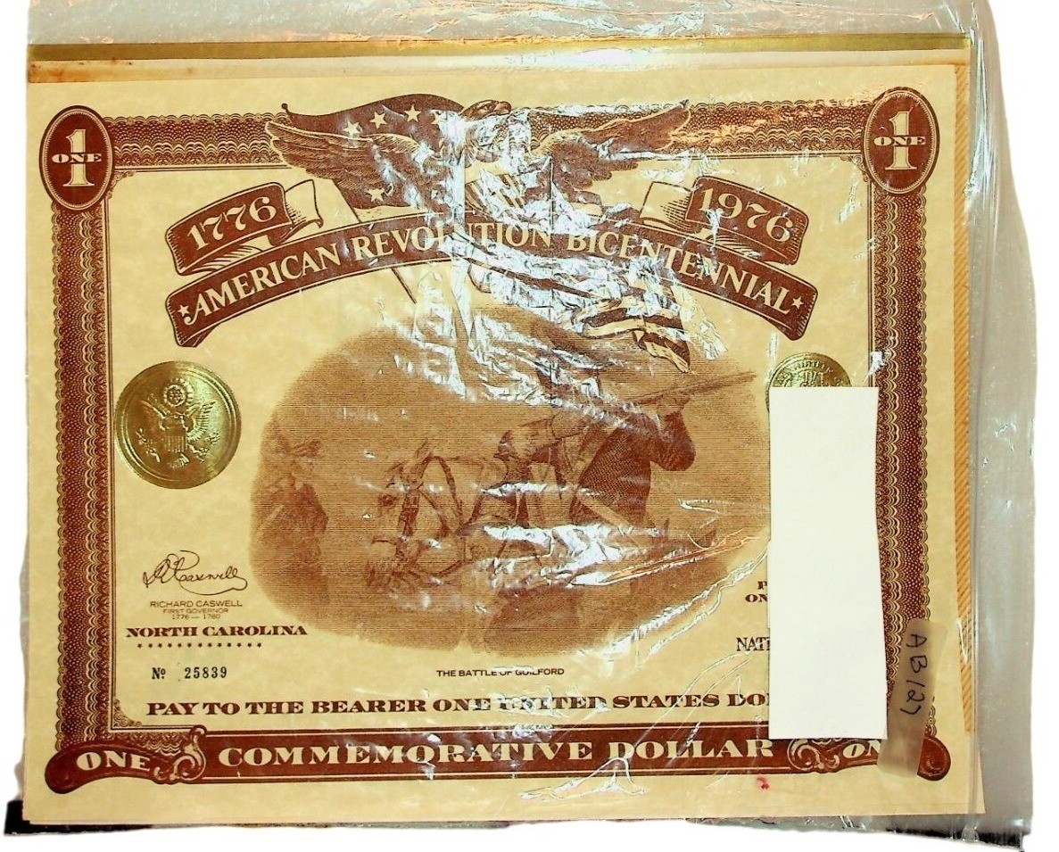 2-American Revolution Bicentennial 1976 Commemorative Dollar Note Replica