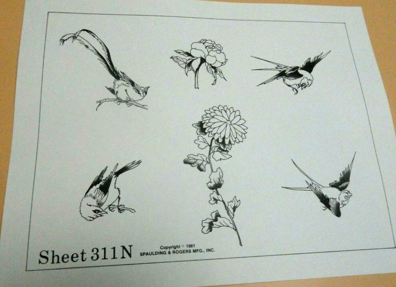 Vintage 1981 Spaulding & Rogers Tattoo Flash Sheet #311N Rose Flower Birds