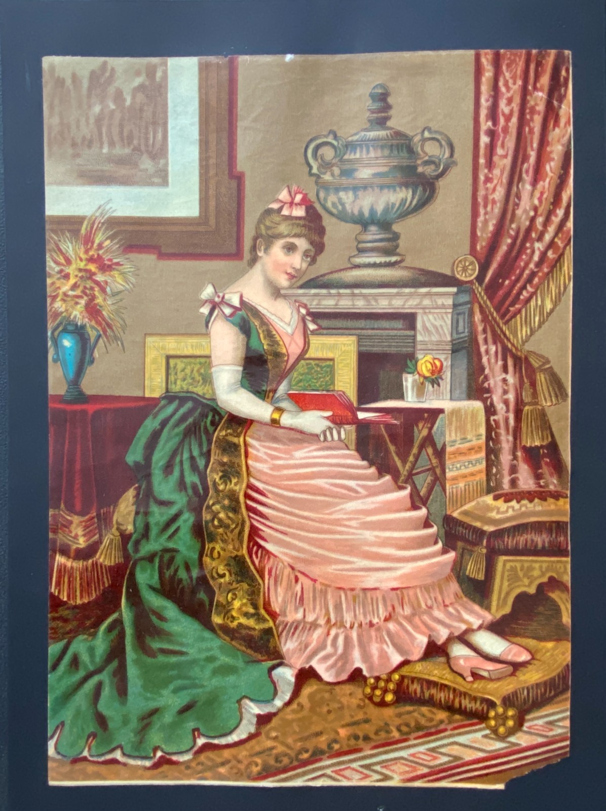 CHROMOS XIXth Century GRD Format 18 cm / 26 cm “Young Woman Reading” Print