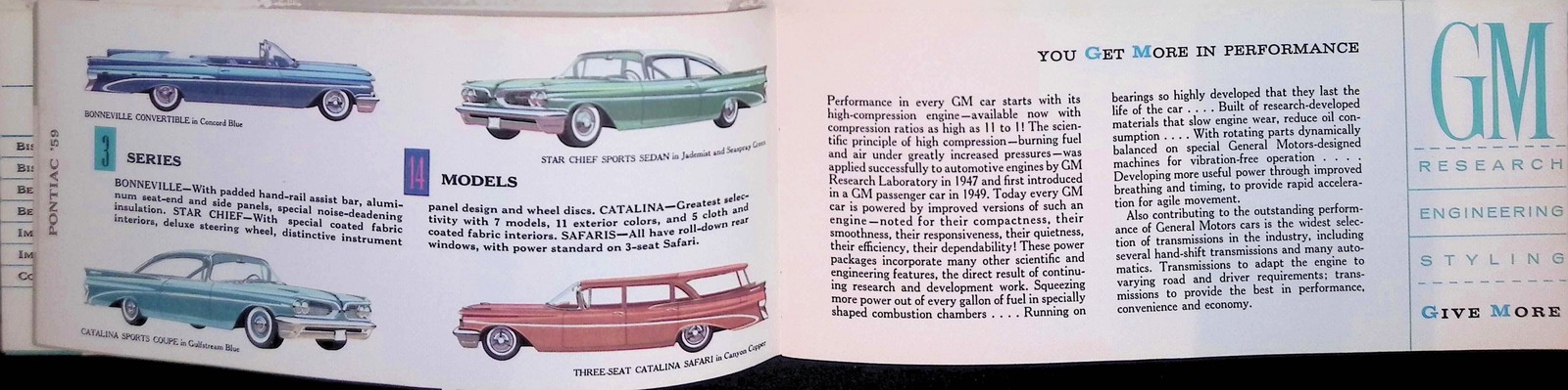 1959 Cadillac Sedan de Ville Brochure Spread GM Ad Metallic Blue Fin Era