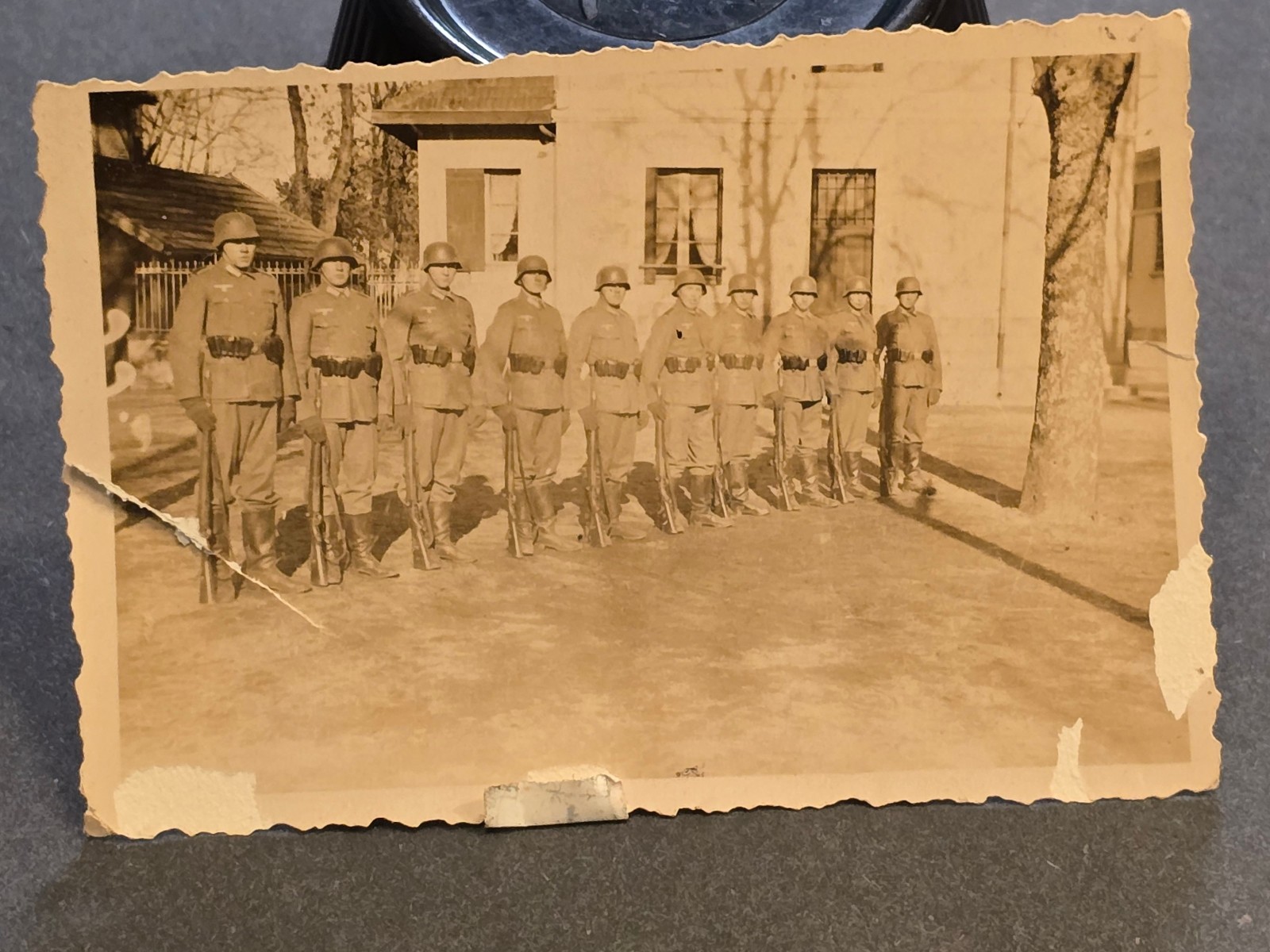 WEHRMACHT ARMY STEEL HELMET SOLDIERS LINED UP WWII WW2 German Military photo