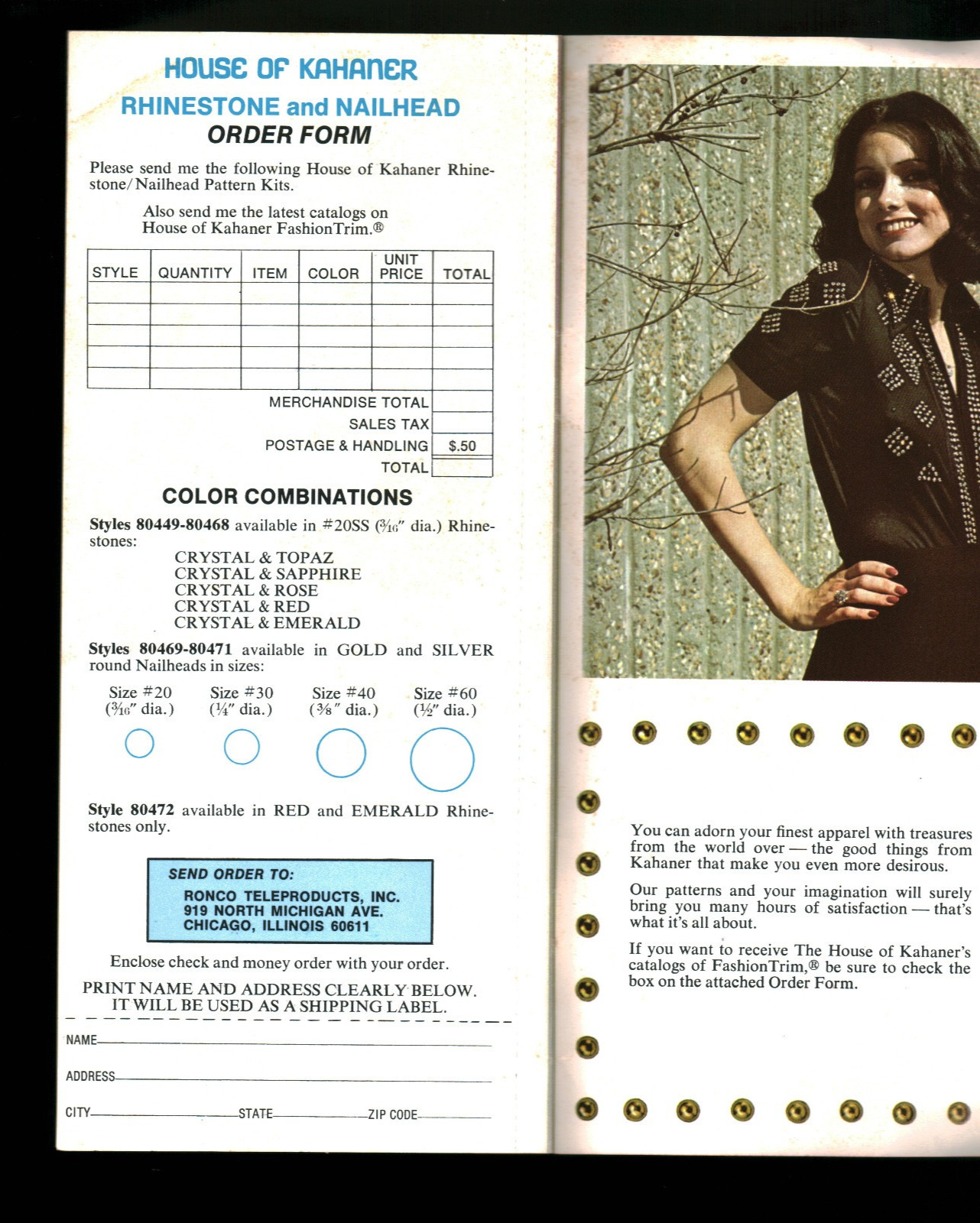 House of Kahaner Rhinestones Brochure 1970s Fashion 1974 Ronco Ron Popeil