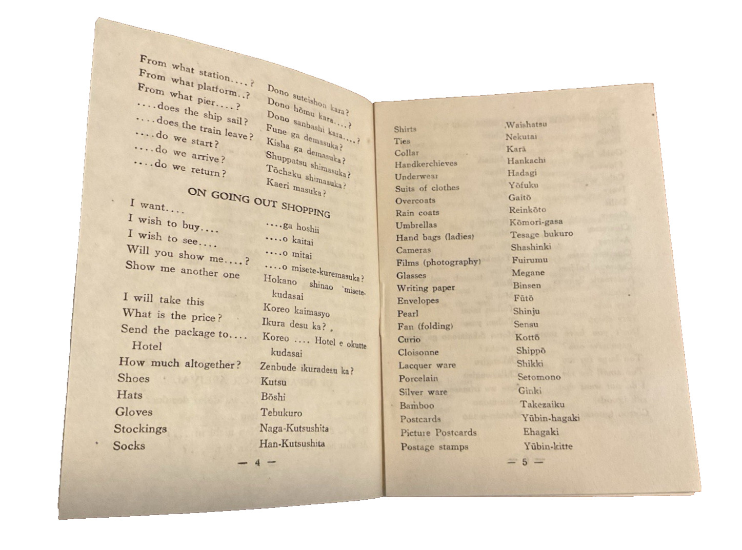 1945 English Japanese List Useful Words Phrases Japan Travel Bureau Tokyo J5