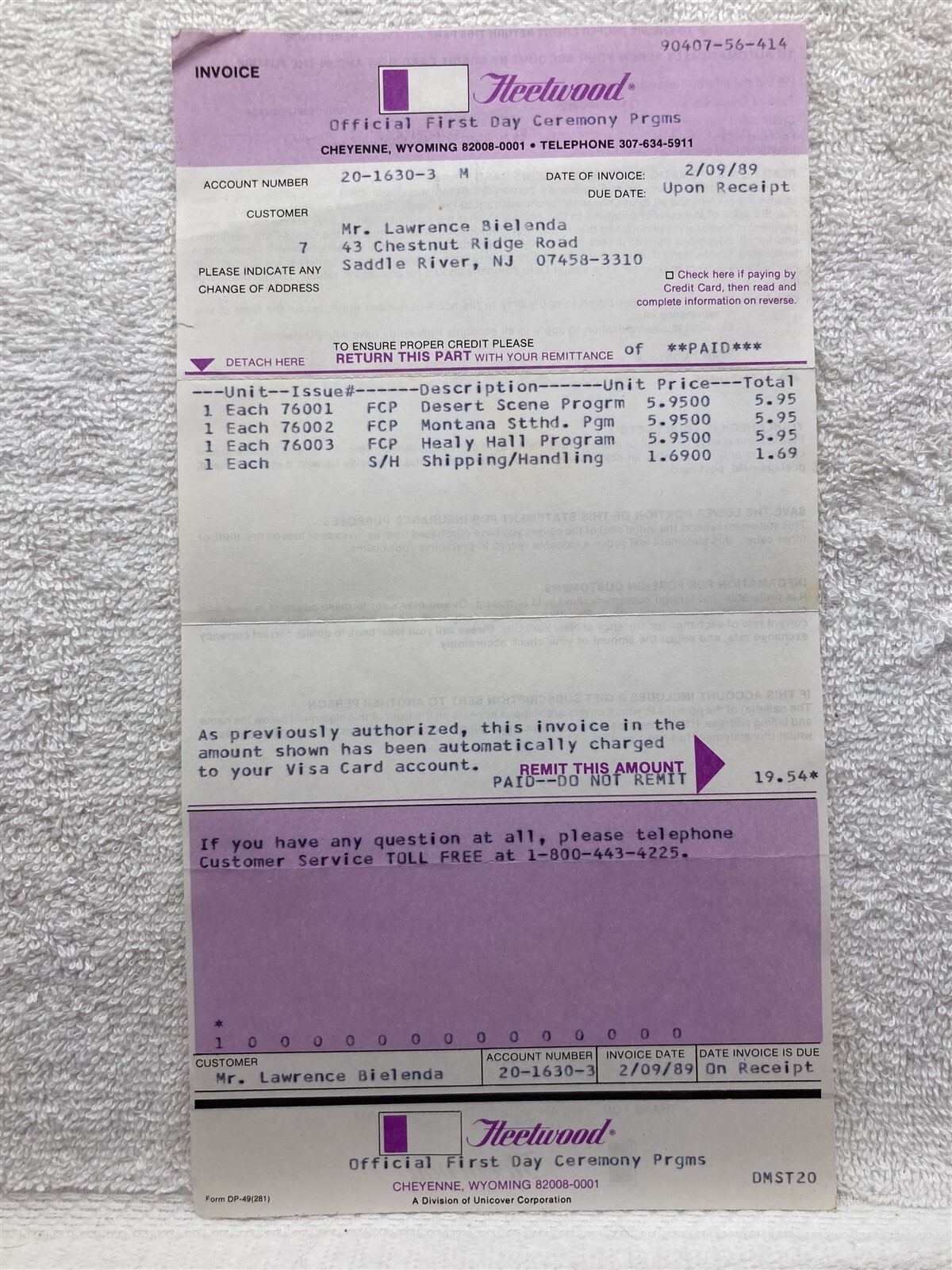 1989 Fleetwood Heetwood First Day Ceremony Programs Receipt Vtg