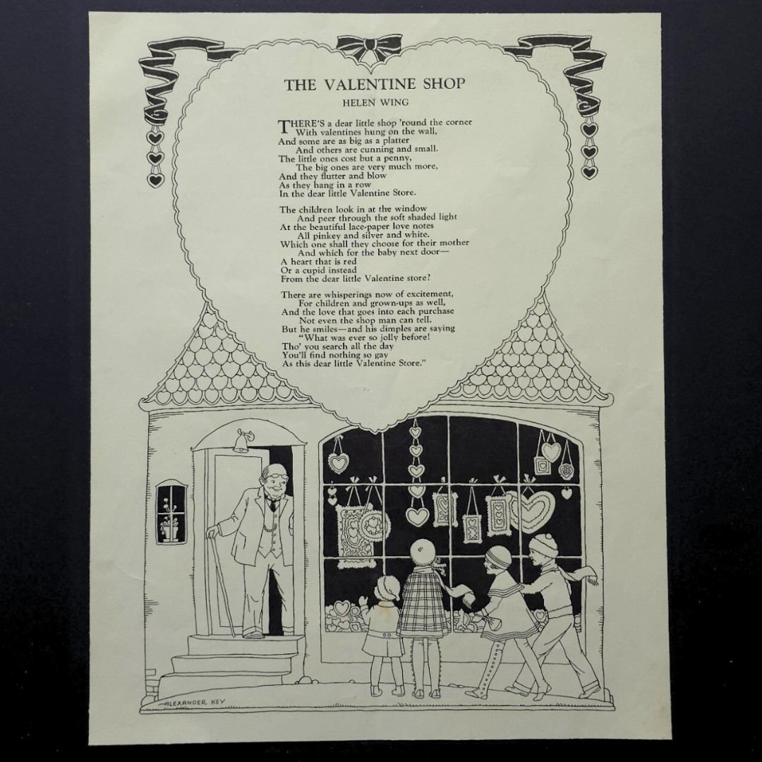 Valentine Shop Helen Wing Alexander Key Children Hearts Poetry 1929 Vtg Ephemera