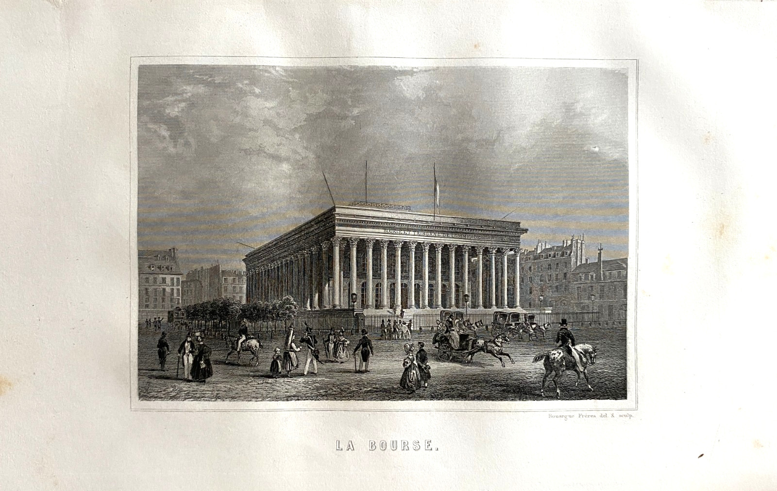 Paris France Engraving “La Bourse” XIX Century History Politics