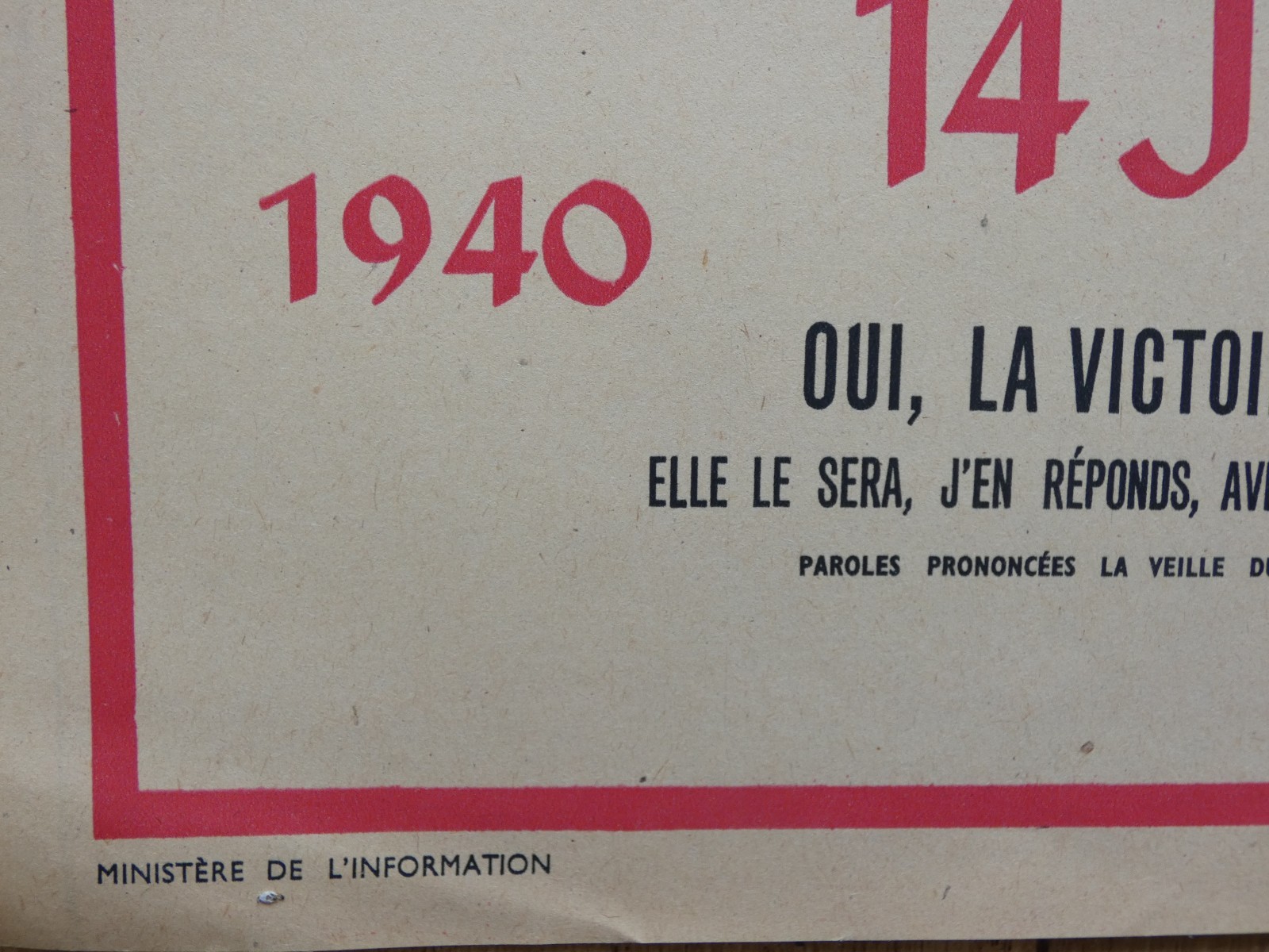 Antique Poster 1945 War De Gaulle Victory Will Be Won Our Lady