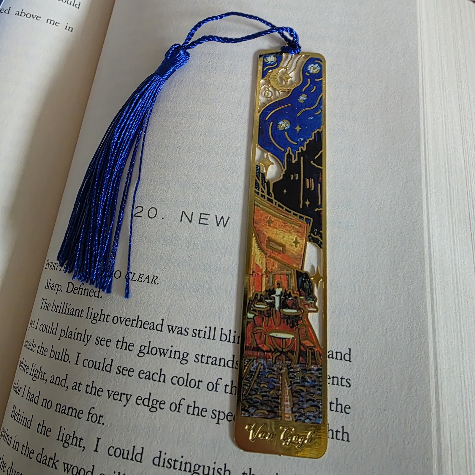 Van Gogh Multicolor Metal Art Bookmark with Tassel, City Night Stroll Design