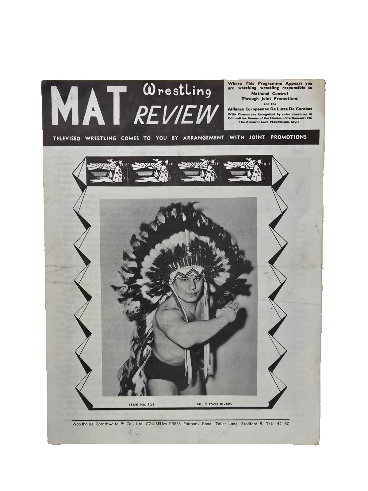 Vintage 1962 British Wrestling Programme Portsmouth Masambula Albert Wall 60s