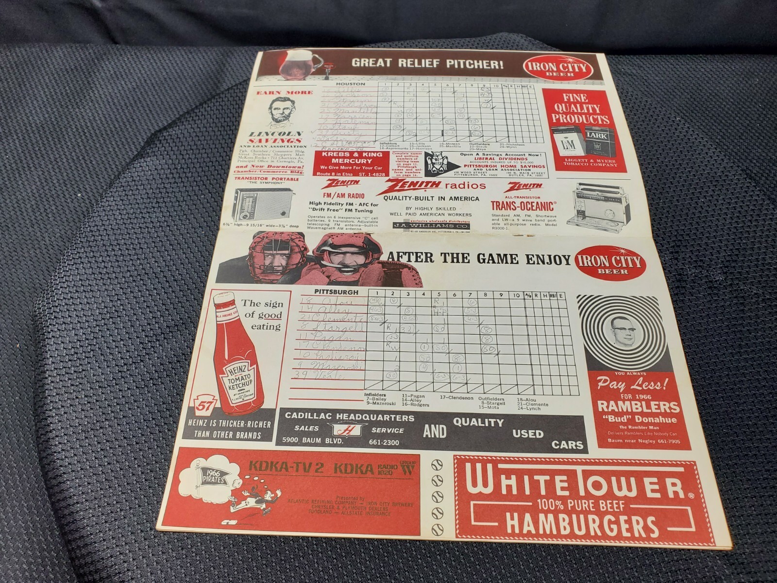 1966 Pittsburgh Pirates vs Houston Astros Scored Baseball Program / Score Card