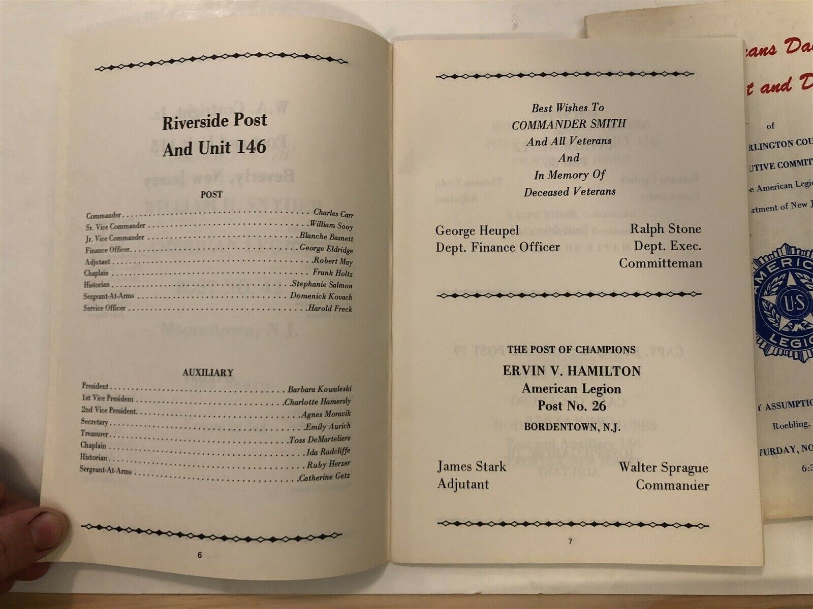 1977 Burlington County Veterans Day Banquet Dance Programs American Legion NJ