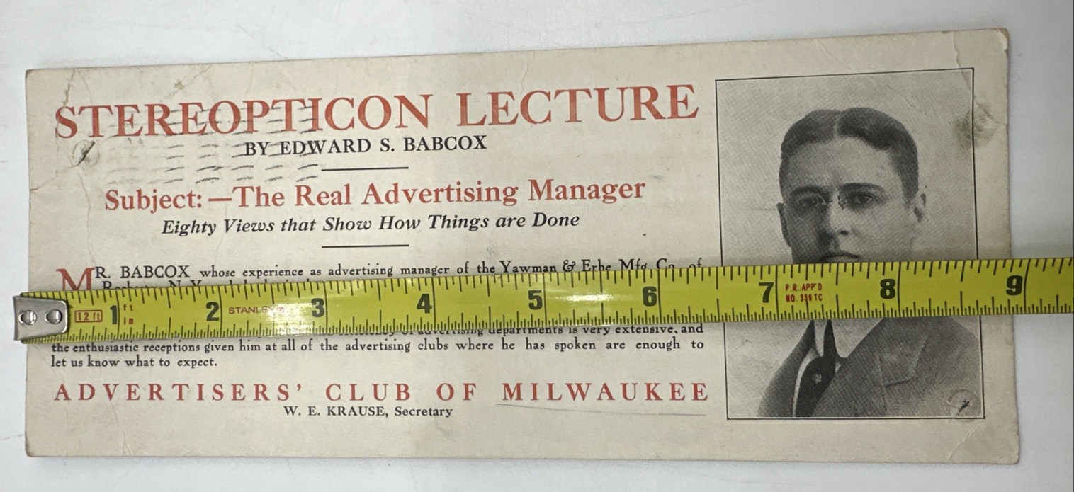 1911 Milwaukee Ad Club Meet Postal Card Invitation Edward S. Babcox Stereopticon