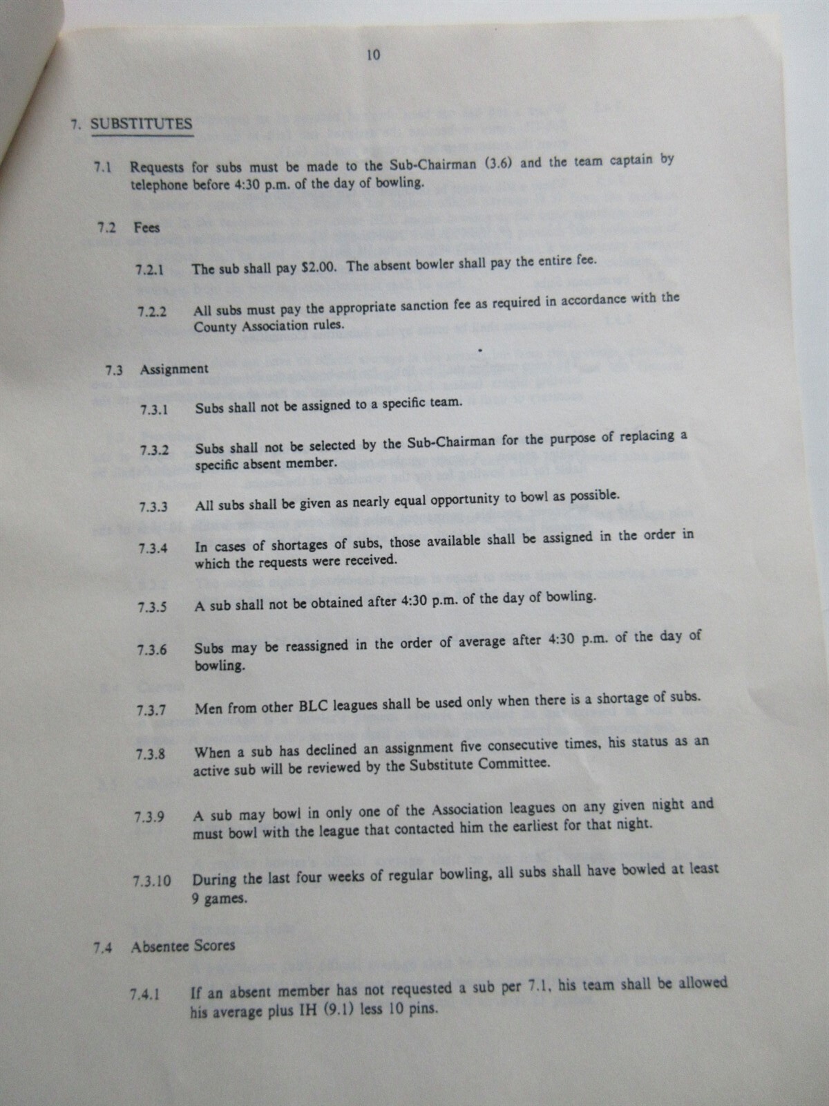 1984-85 AT&T Bell Laboratories Murray Hill Men’s Bowling Association Rules