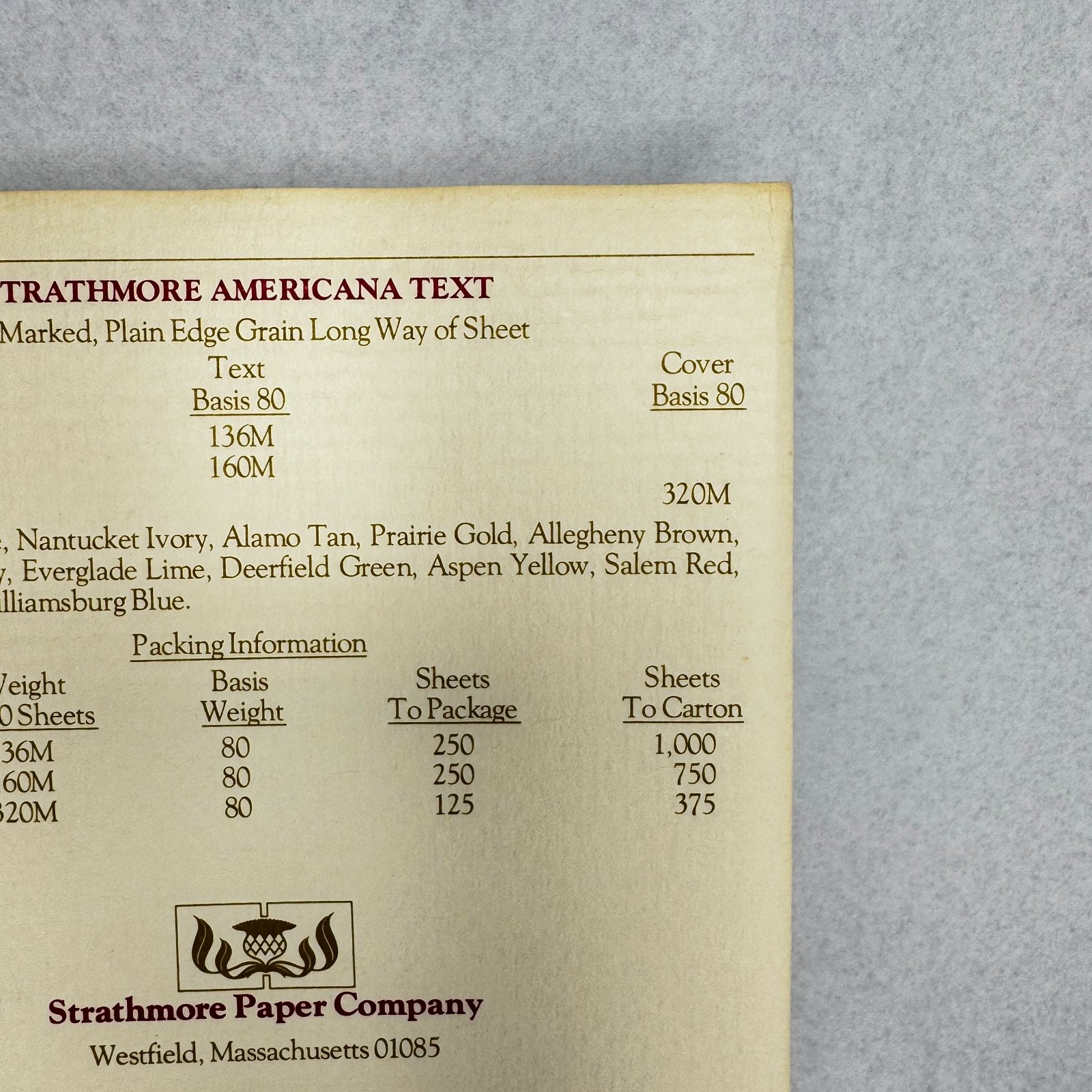c.1974 Strathmore Americana Paper Swatch Book Felt-Marked Color Samples