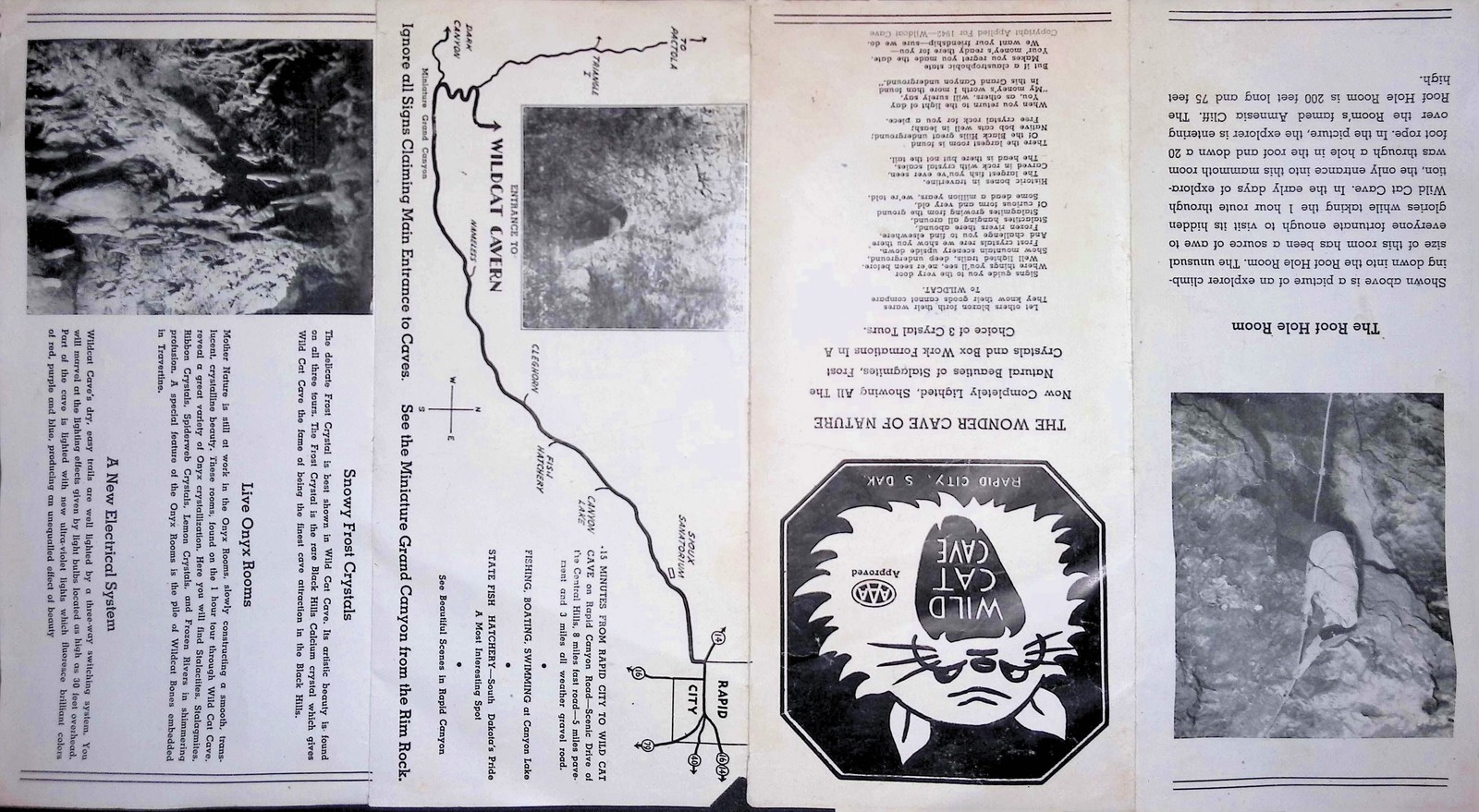1942 Wild Cat Cave Ad Black Hills SD Brochure Page Stalactites Lithograph
