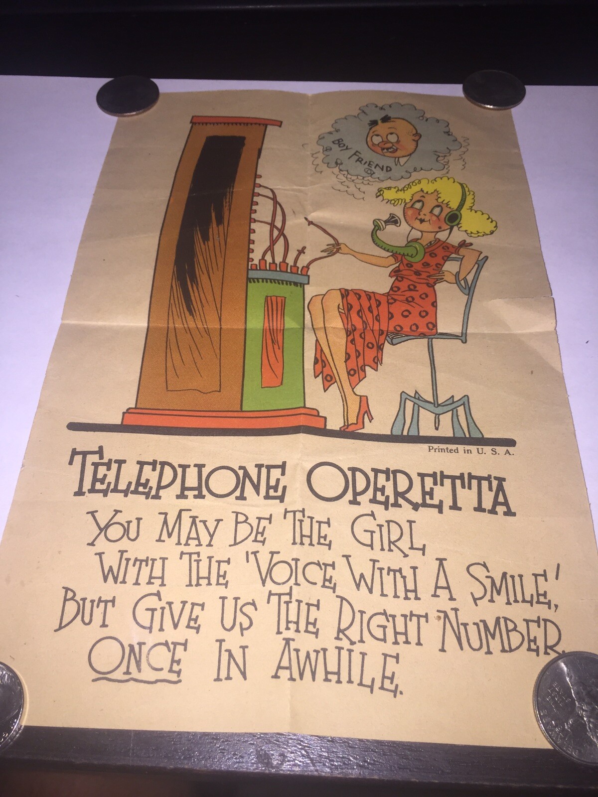 Cartoon Paper Vintage 1934 Telephone Operated