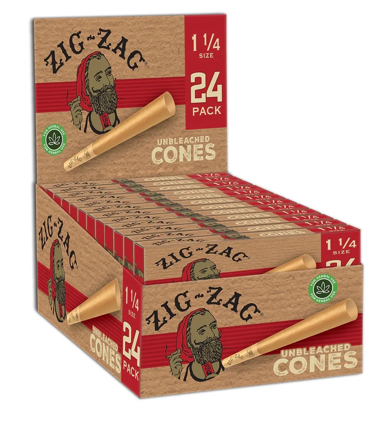 Zig-Zag 1-1/4″ Unbleached Pre Rolled Cones – 12 Pack Carton – 24 Cones Per Pack
