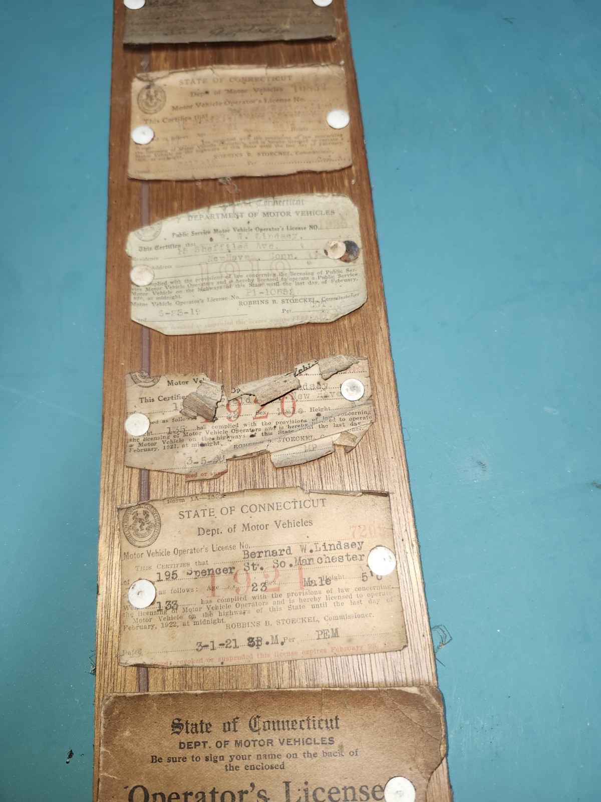 Vintage 1911 thru 1924 Connecticut DMV Paper Driver’s License Display Americana