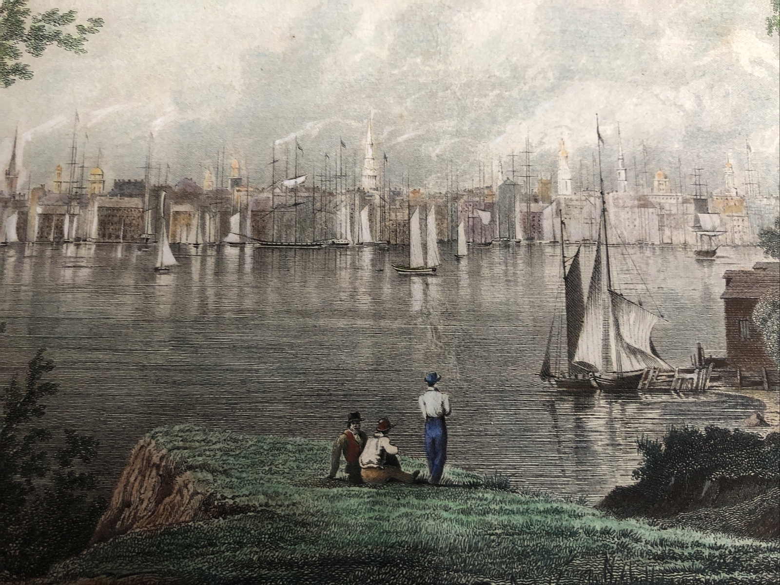 1834 HAND COLORED STEEL ENGRAVING VIEW OF NEW YORK CITY FROM BROOKLYN HEIGHTS