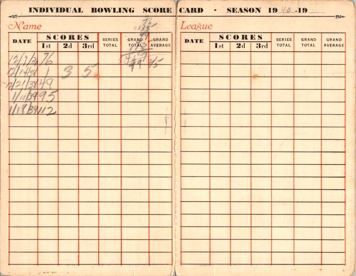 1940 41 Bowling League Score Card Ephemera Vintage American Recreation