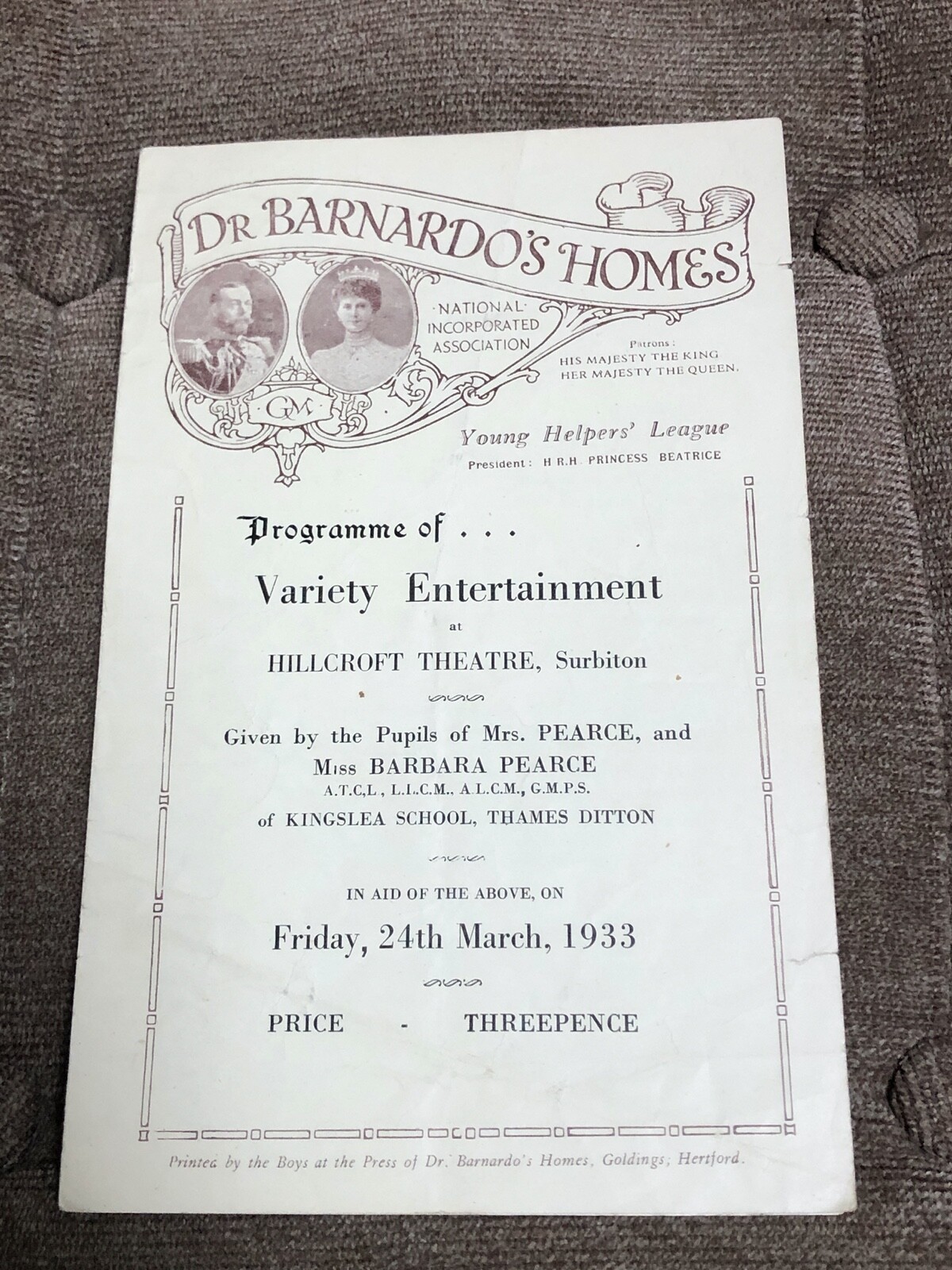 dr barnardo’s homes programme of variety 1933