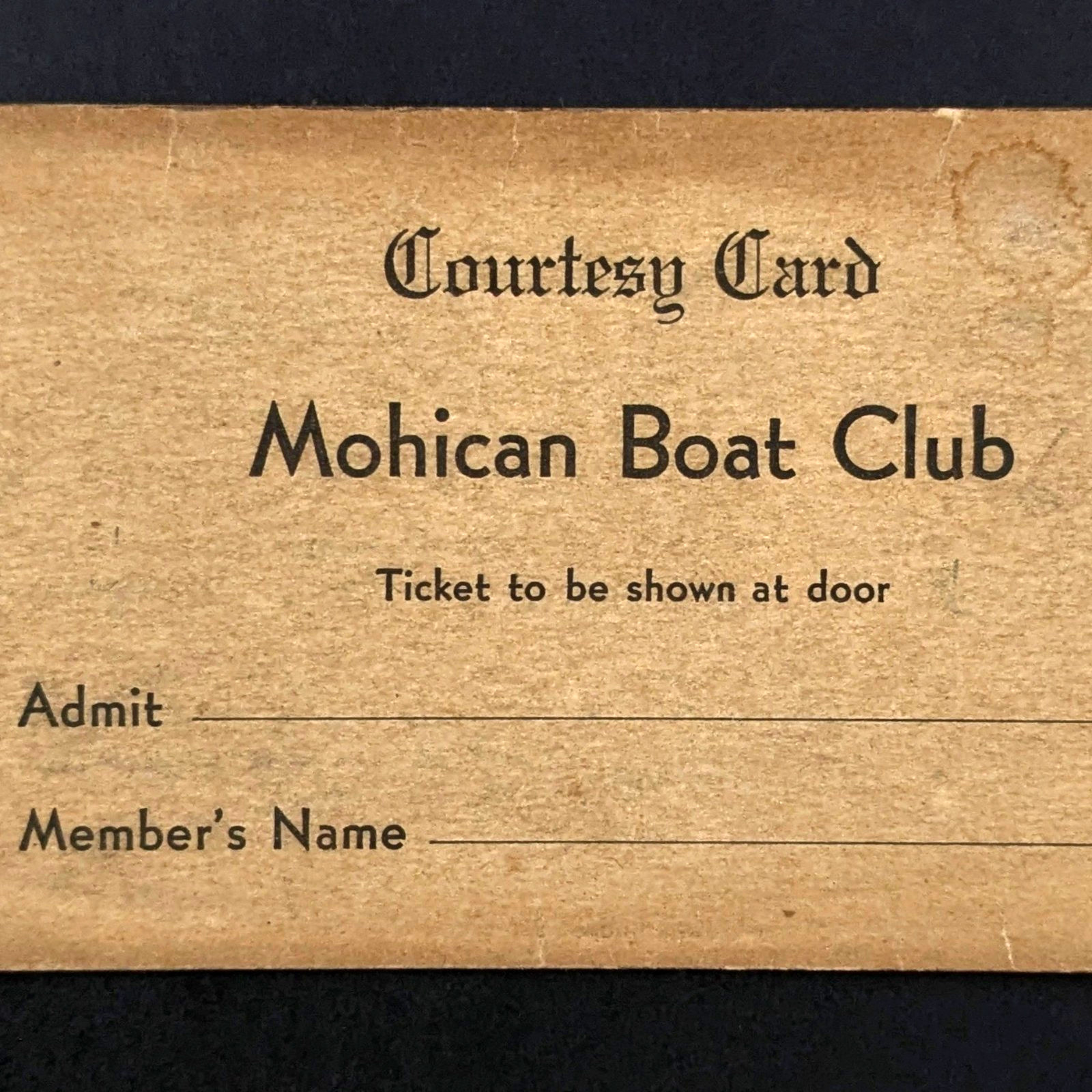 Mohican Boat Club Vintage Courtesy Card Florence Township Burlington County NJ