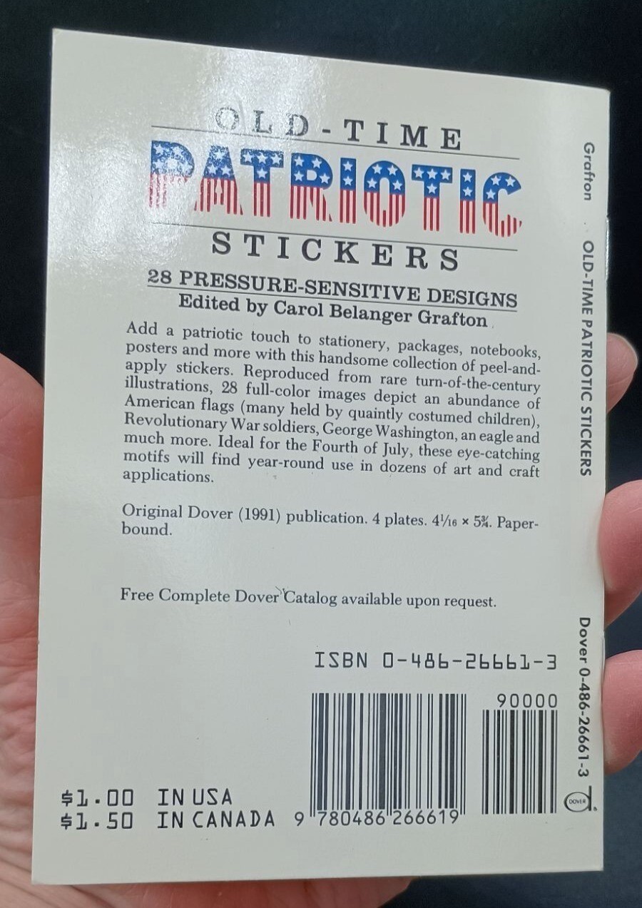VTG Old Time Patriotic Dover Stickers 28 USA Designs By Carol Belanger Grafton