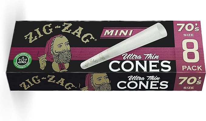 Zig-Zag 70’s Ultra Thin Pre Rolled Cones – 18 Pack Carton – 8 Cones Per Pack