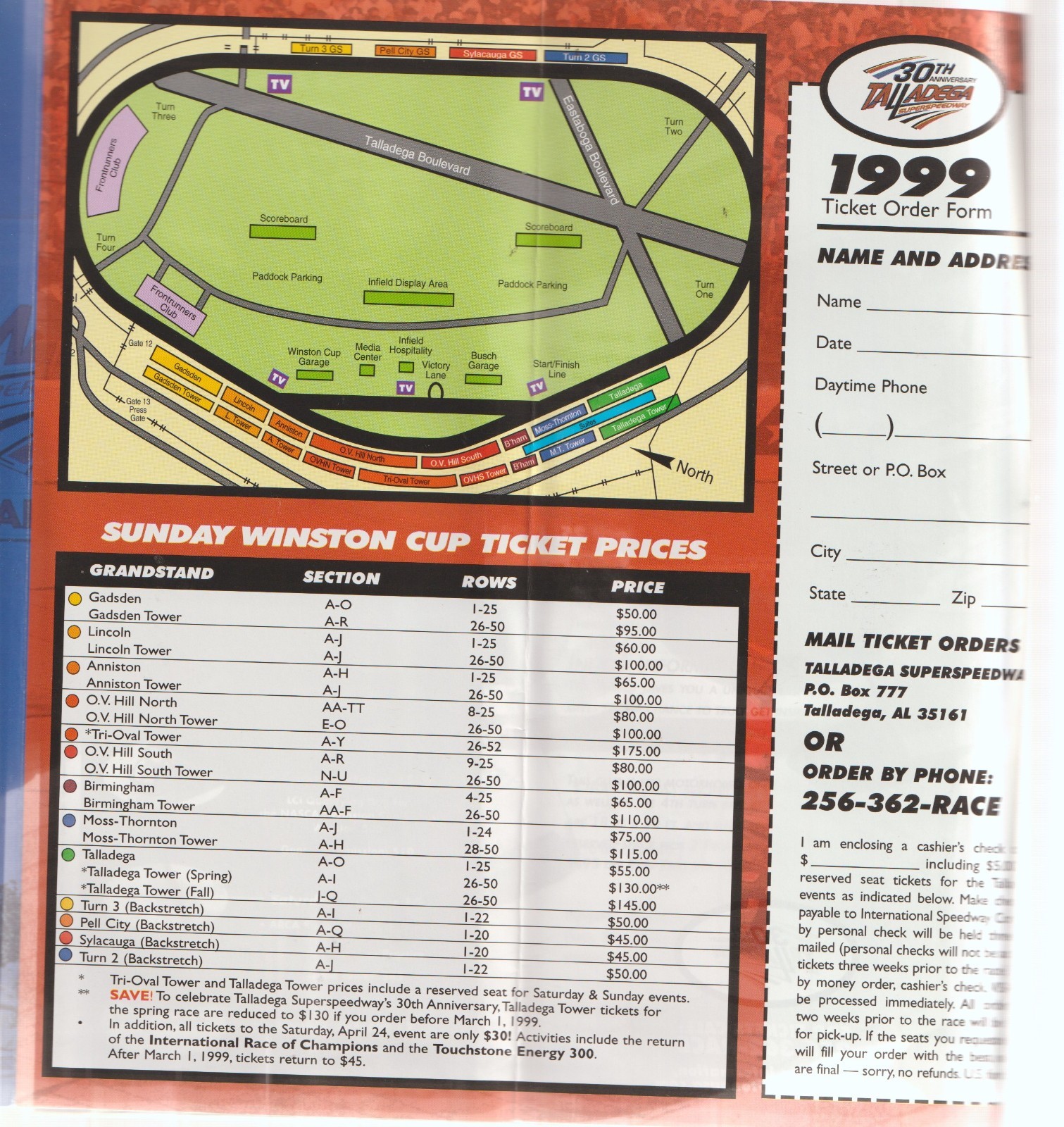 30th ANNIVERSARY TALLADEGA SUPERSPEEDWAY – TALLADEGA, ALABAMA 1999 BOOKLET